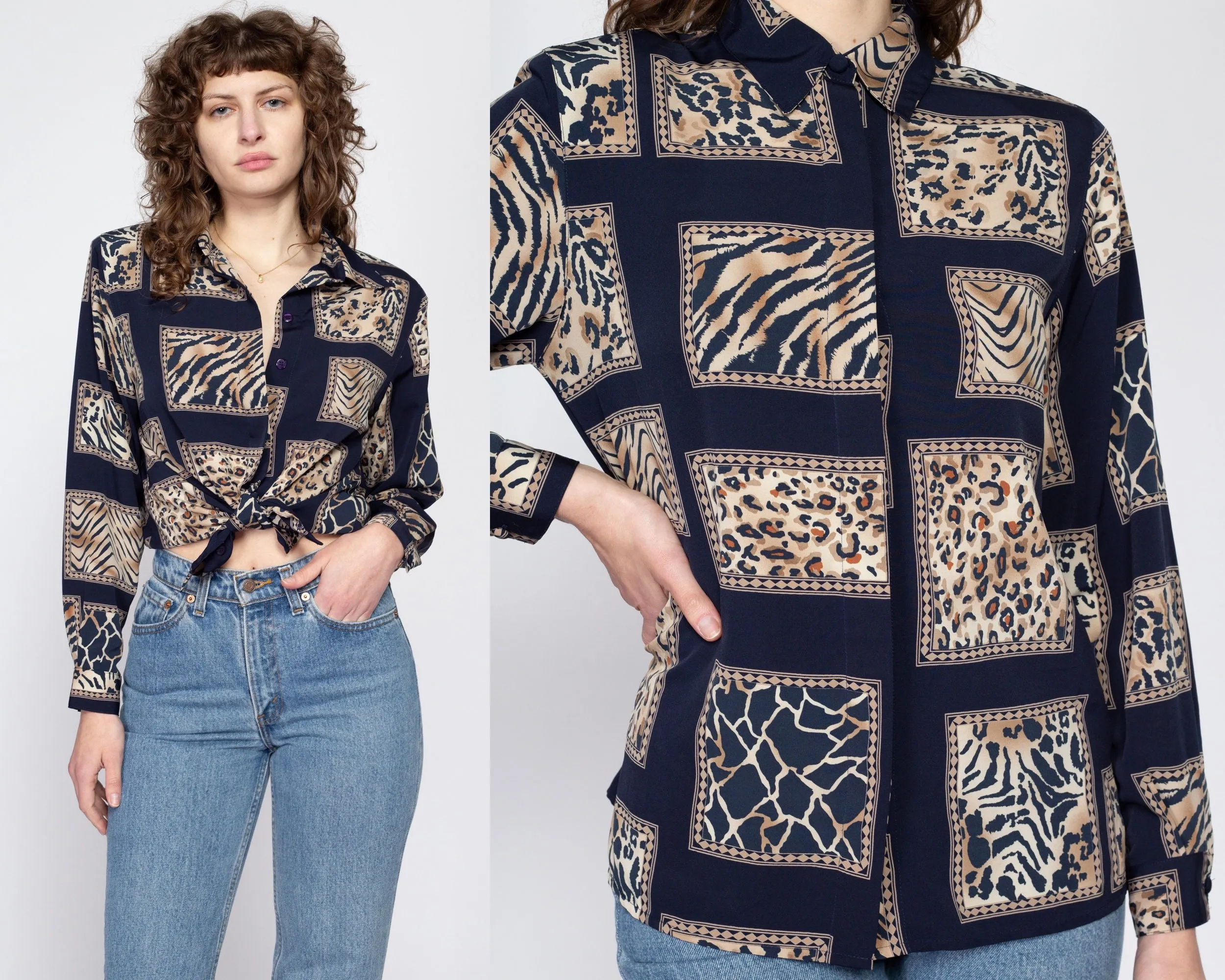 Medium 90s Animal Print Picture Frame Blouse
