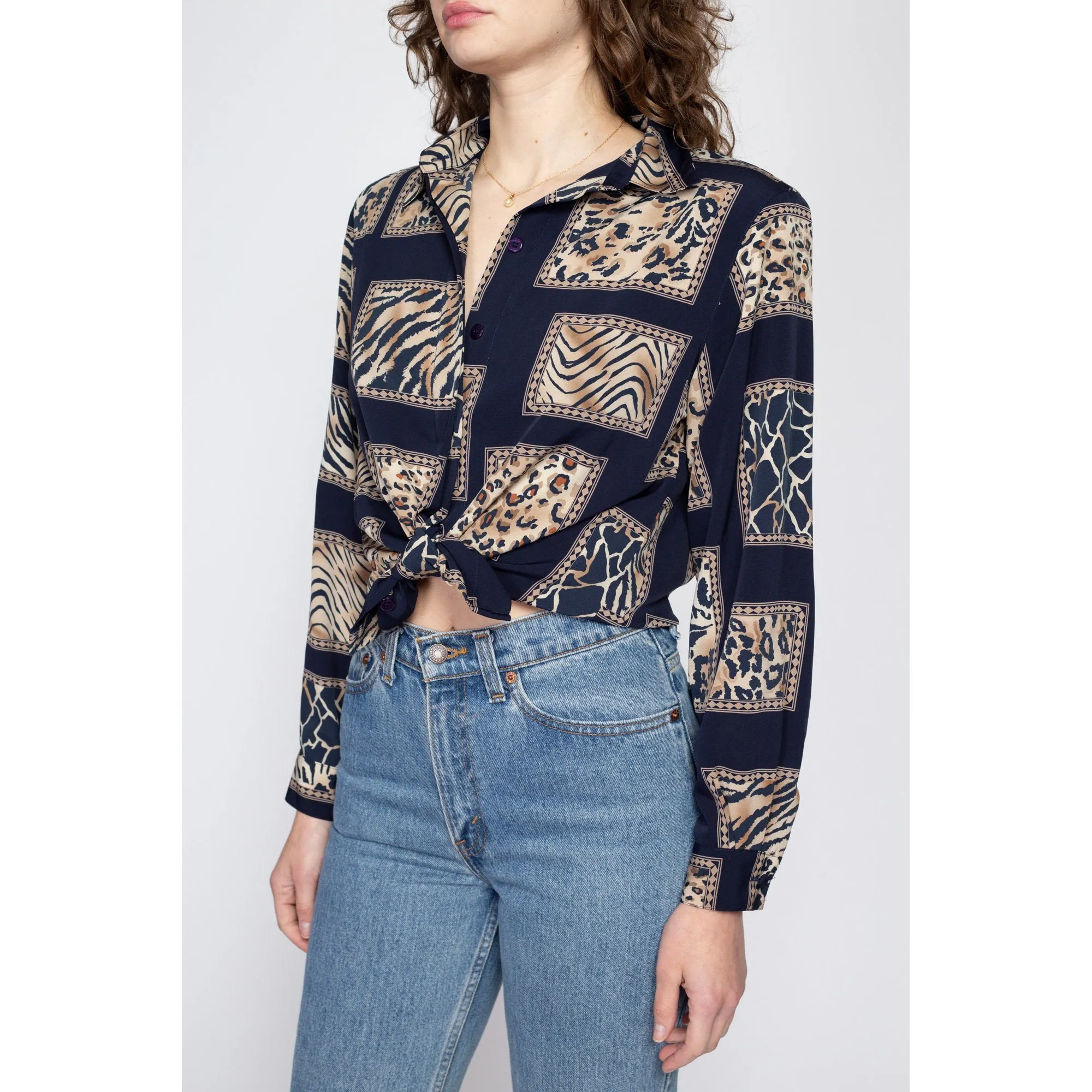 Medium 90s Animal Print Picture Frame Blouse