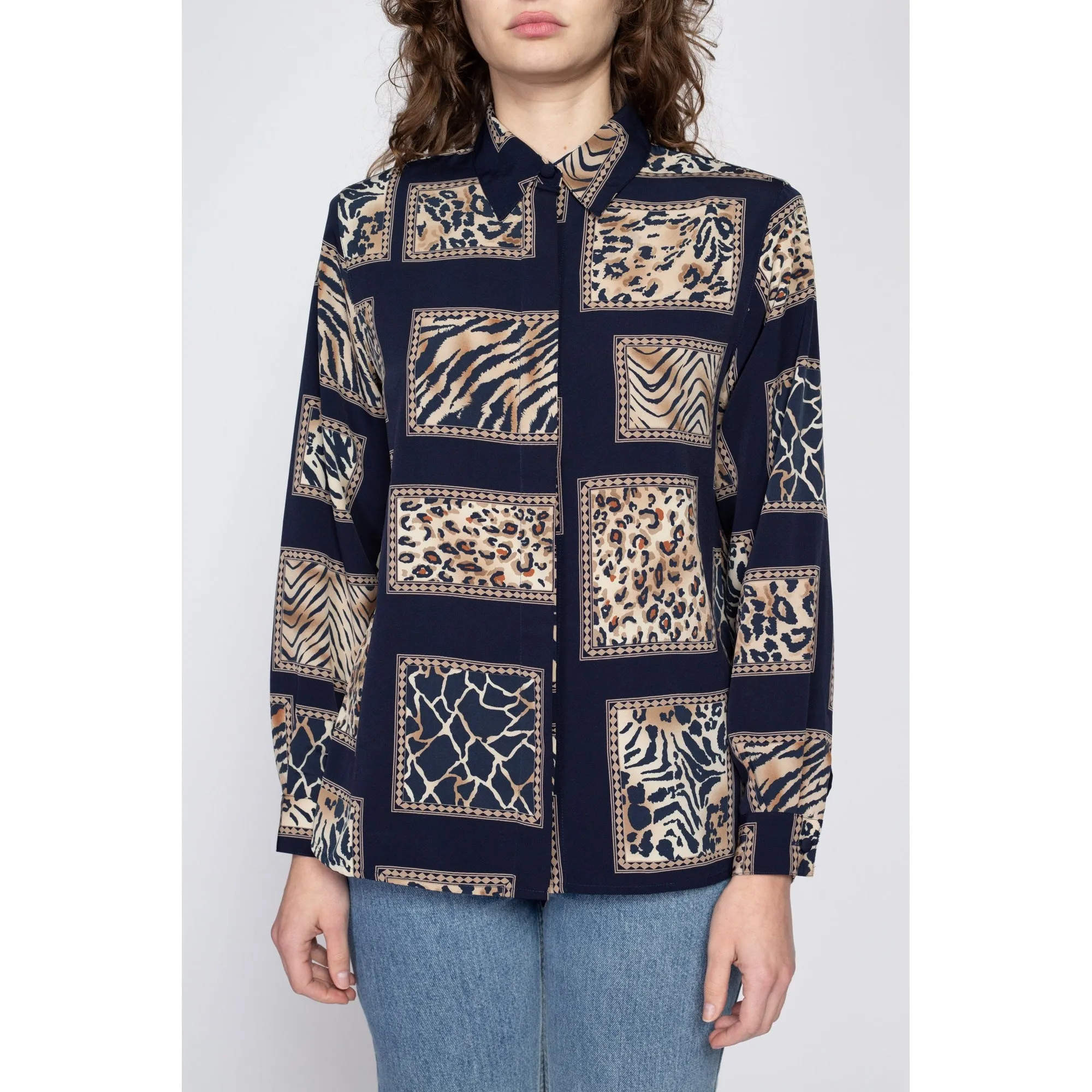 Medium 90s Animal Print Picture Frame Blouse