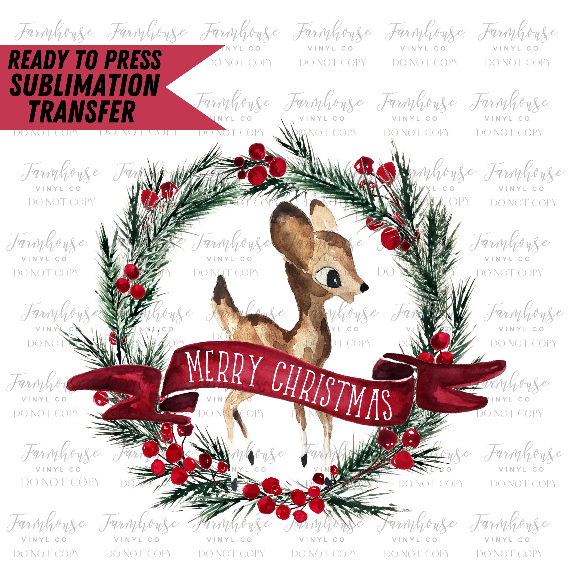 Merry Christmas Vintage Reindeer Ready To Press Sublimation Transfer