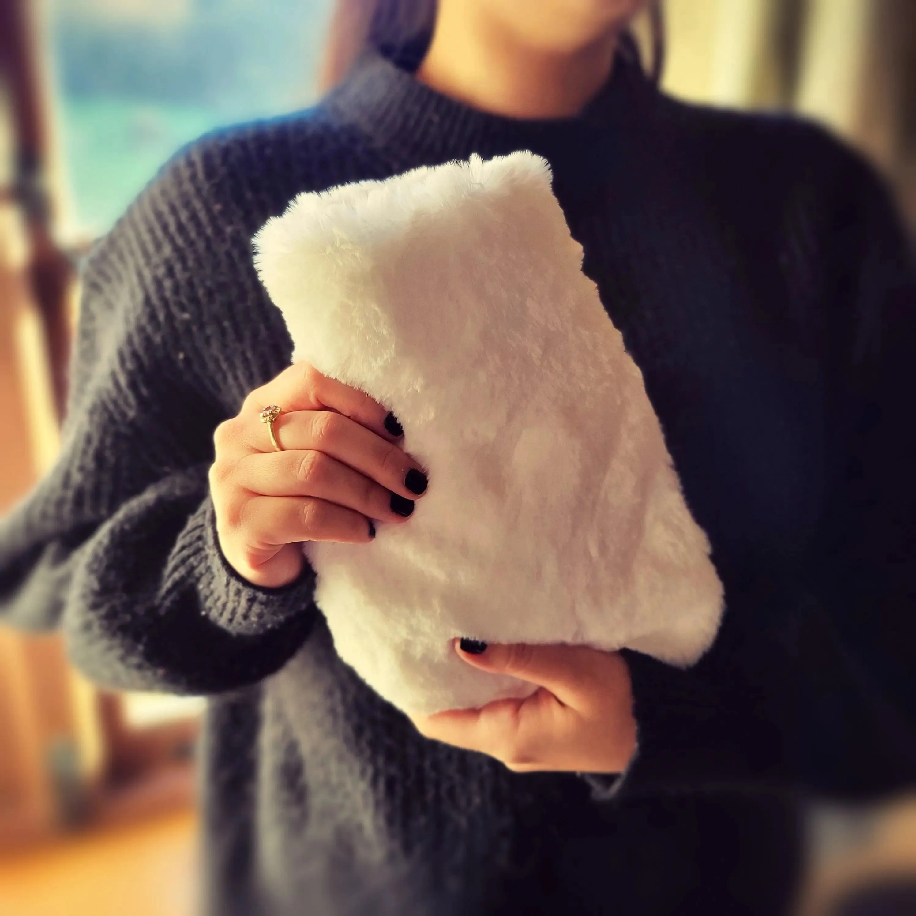 Mini Silky Soft White Faux Fur Hot Water Bottle