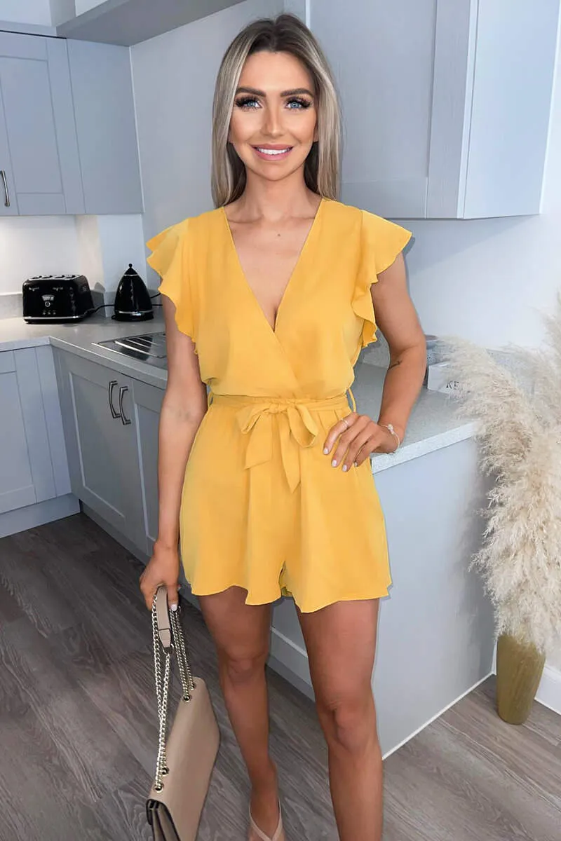 Mustard Wrap Belted Playsuit