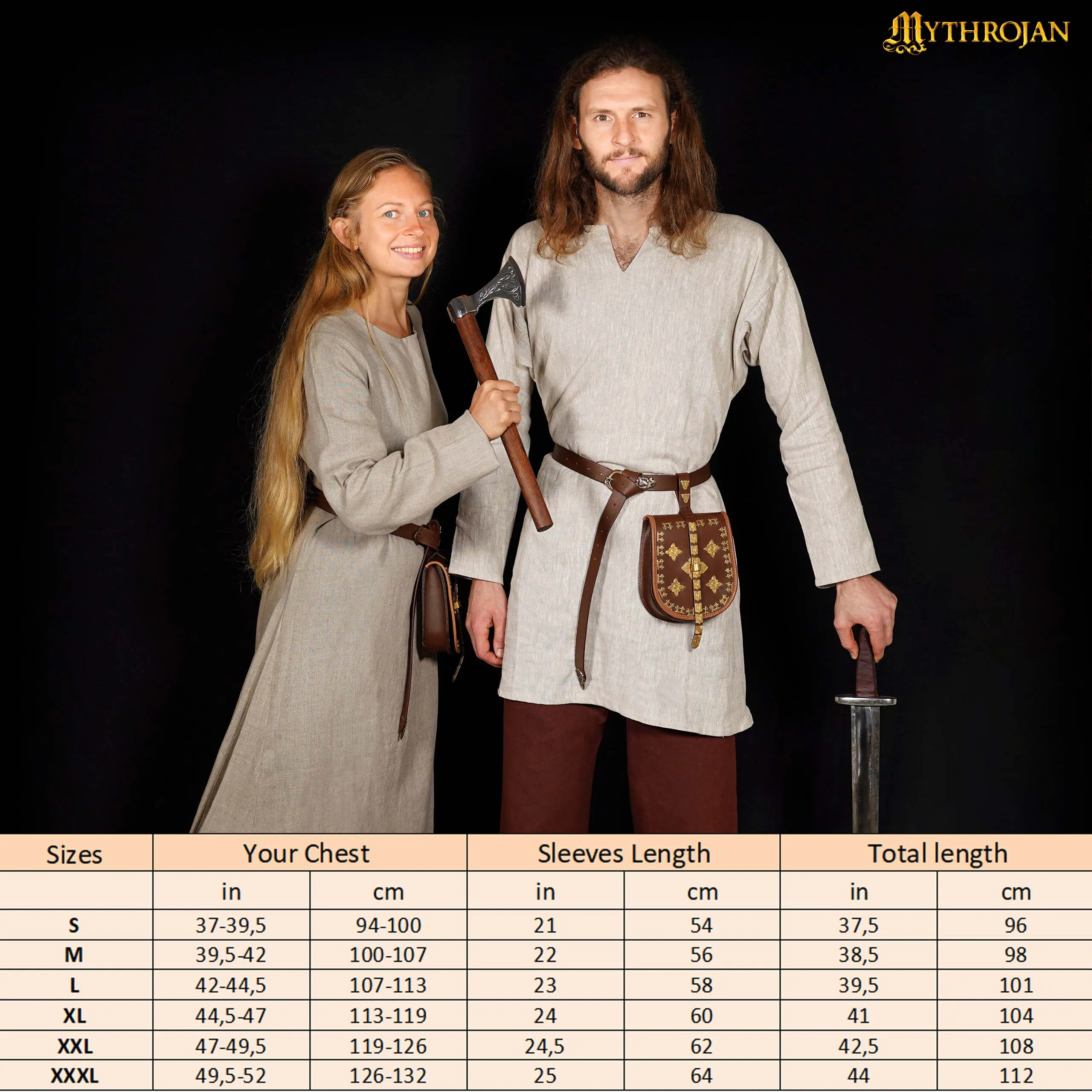 Mythrojan “Erik” Viking Baltic Linen Tunic : ideal for Viking, Anglo-Saxon and early medieval event, LARP, SCA & Reenactment