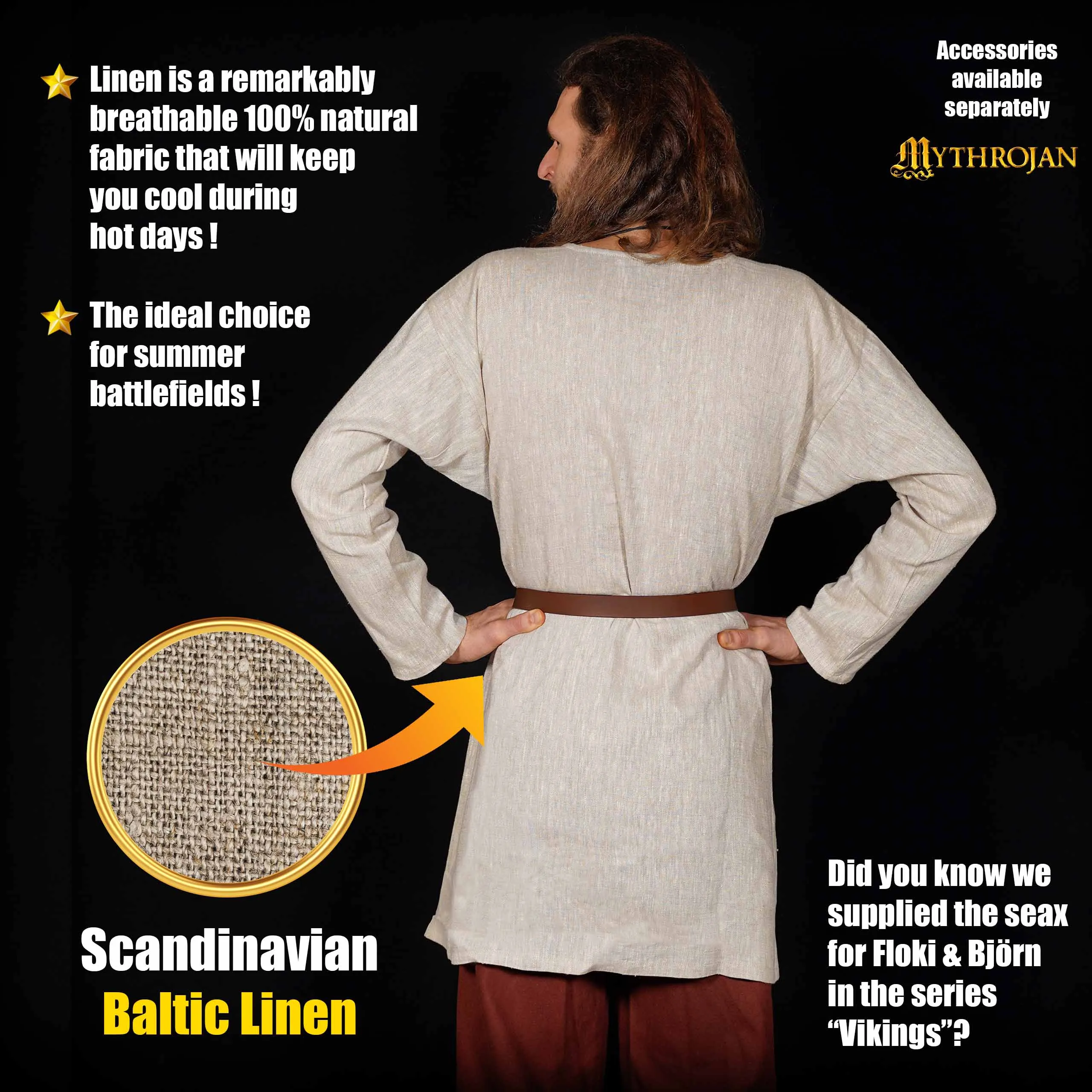 Mythrojan “Erik” Viking Baltic Linen Tunic : ideal for Viking, Anglo-Saxon and early medieval event, LARP, SCA & Reenactment