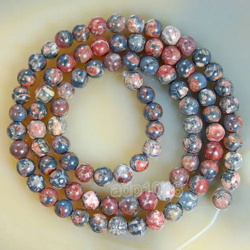 Natural Leopard Fur Jasper Gemstone Round Loose Beads on a 15.5" Strand