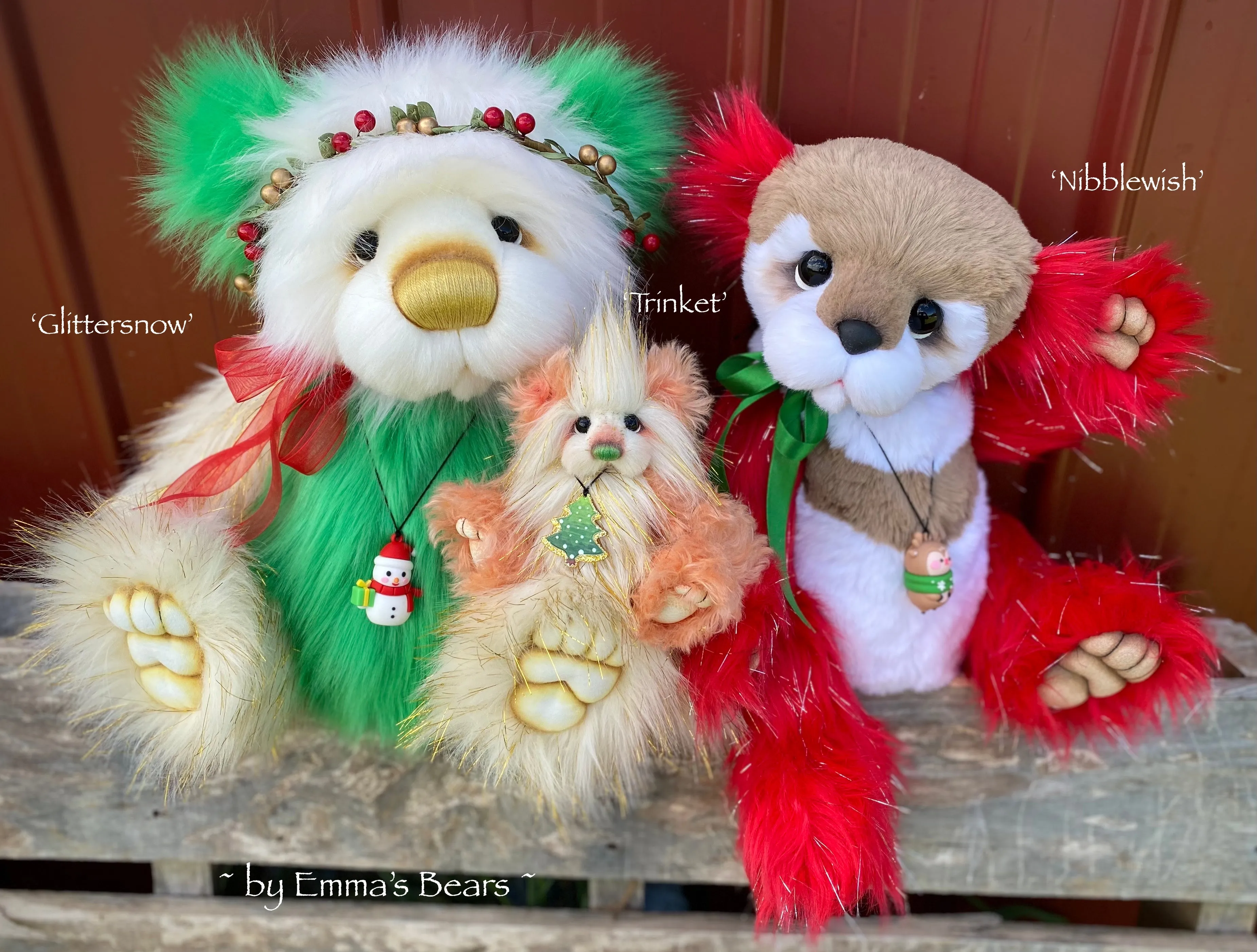 Nibblewish - 17" Faux Fur Christmas Artist Bear by Emma's Bears - OOAK