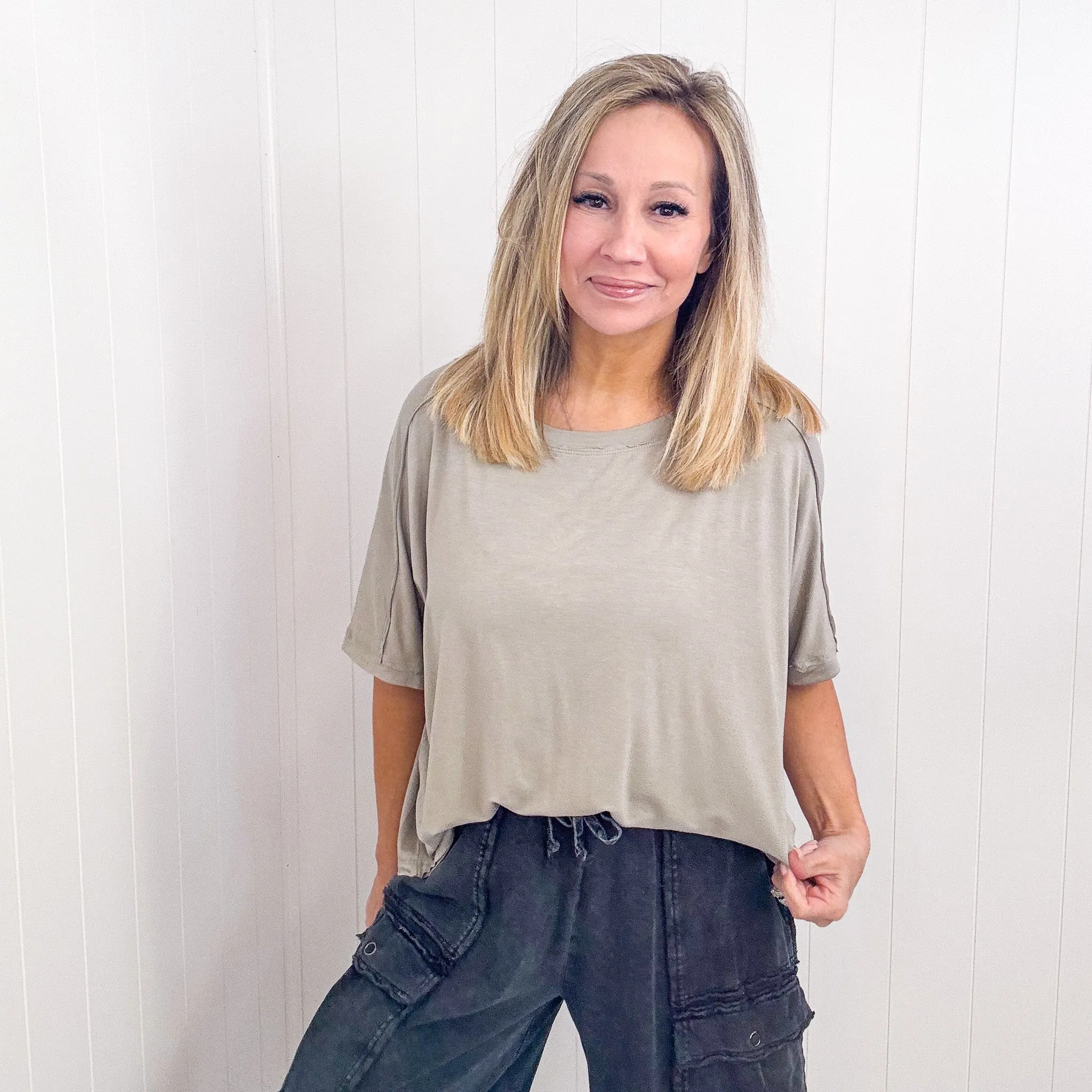 Oversized Short Sleeve Pleated Back Tunic in 3 Colors
