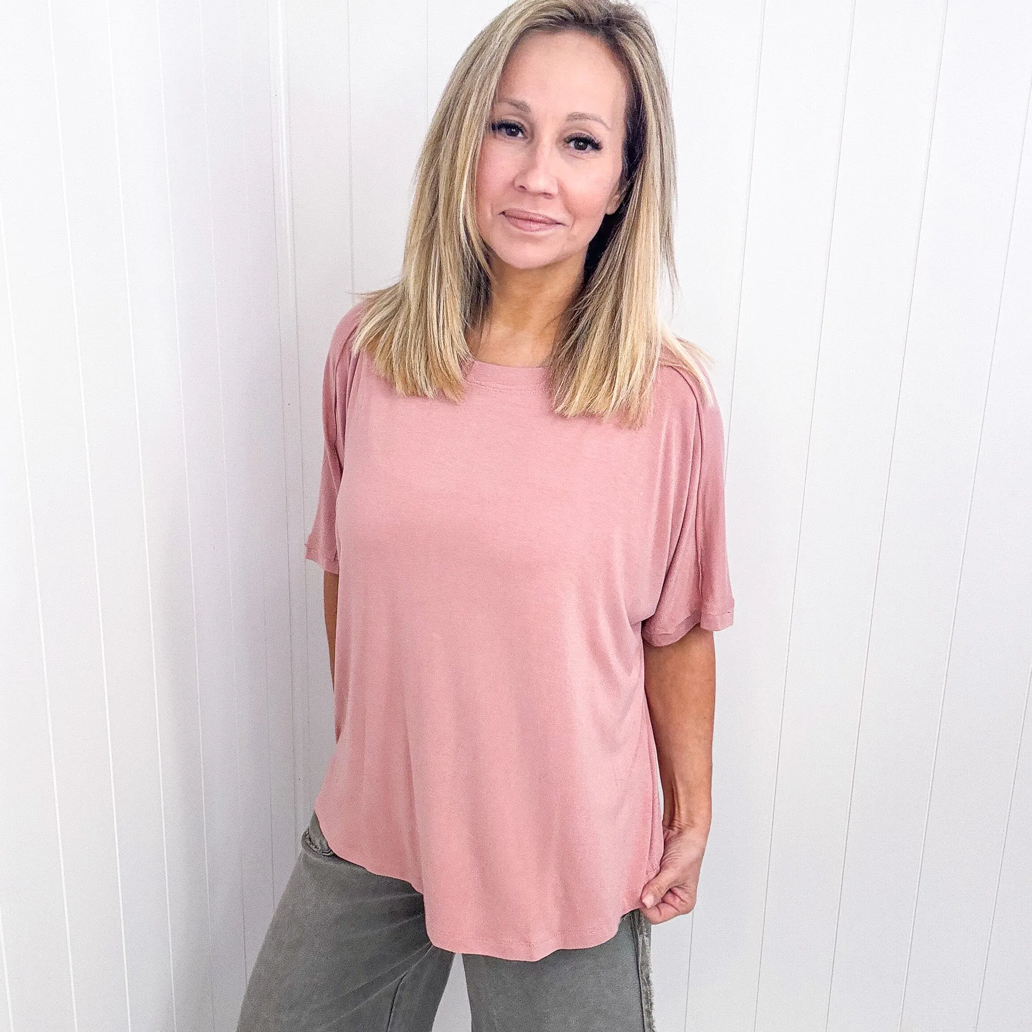 Oversized Short Sleeve Pleated Back Tunic in 3 Colors