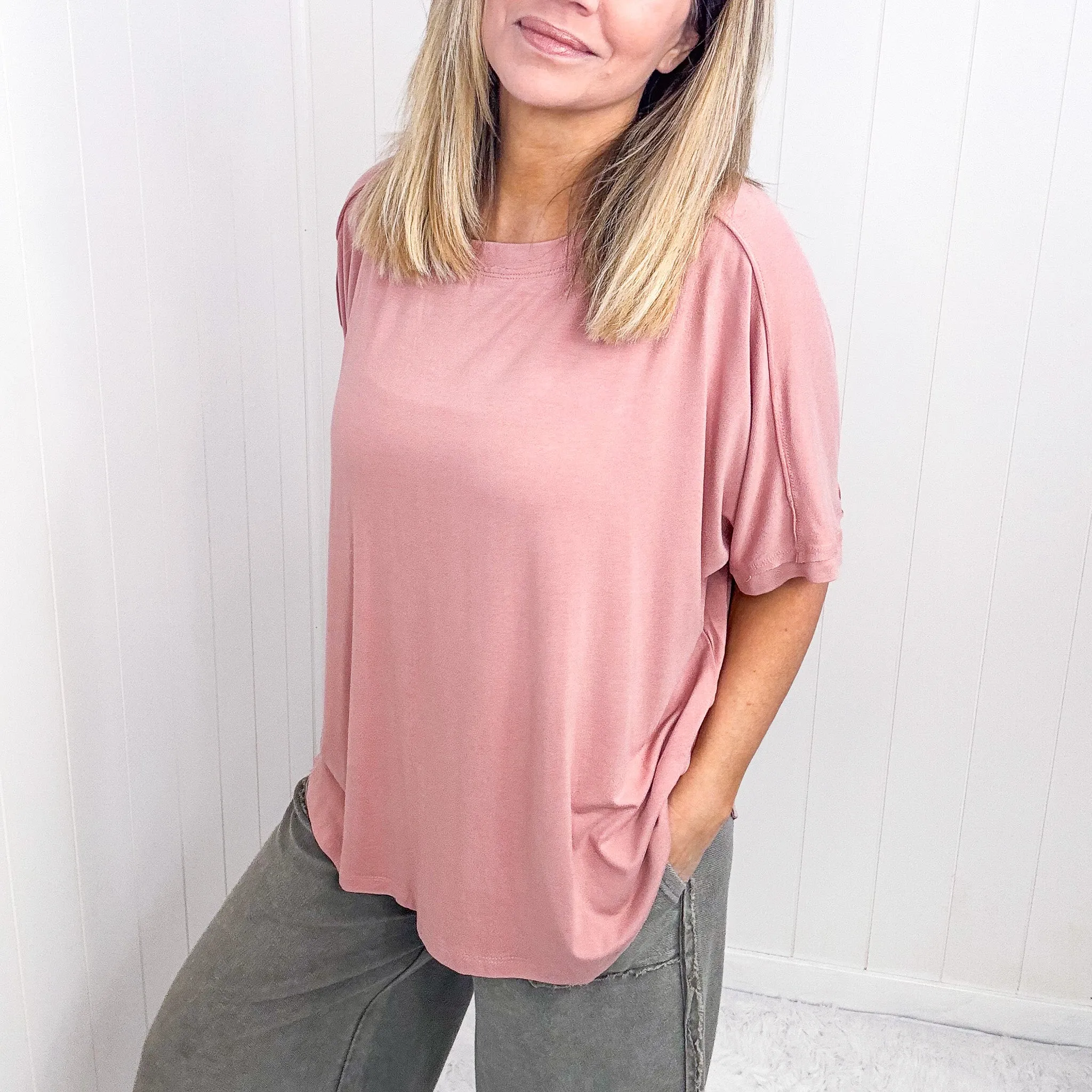 Oversized Short Sleeve Pleated Back Tunic in 3 Colors