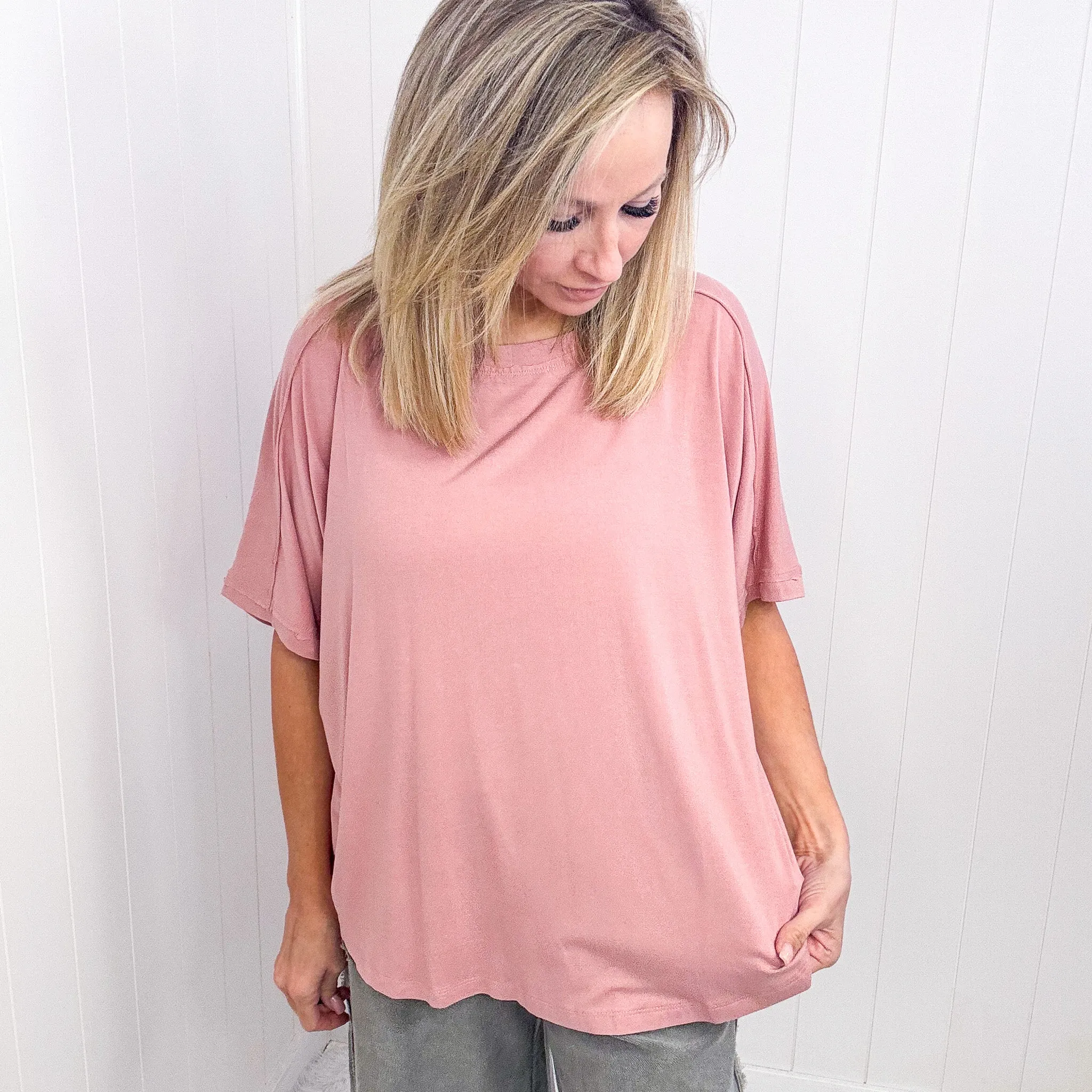 Oversized Short Sleeve Pleated Back Tunic in 3 Colors