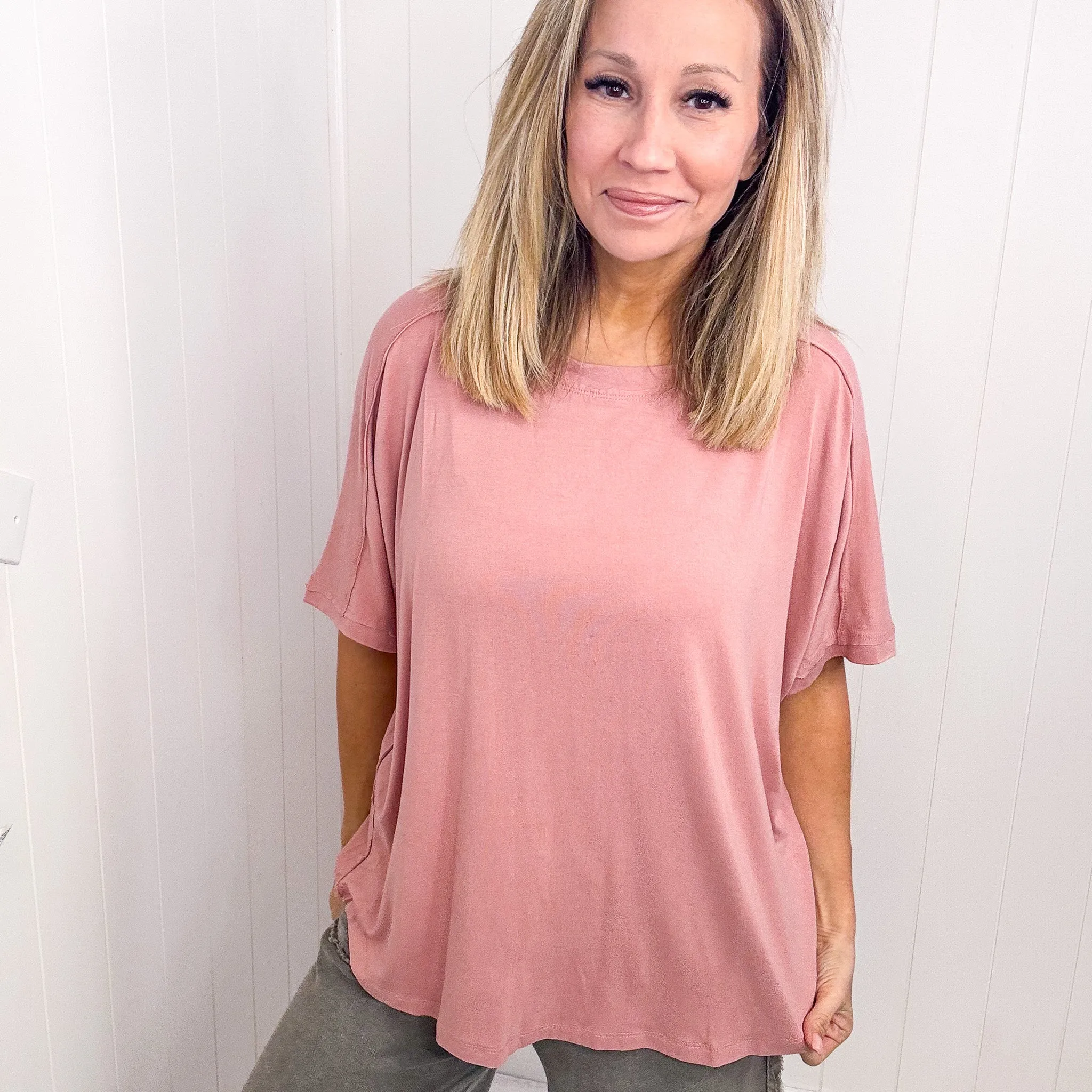 Oversized Short Sleeve Pleated Back Tunic in 3 Colors