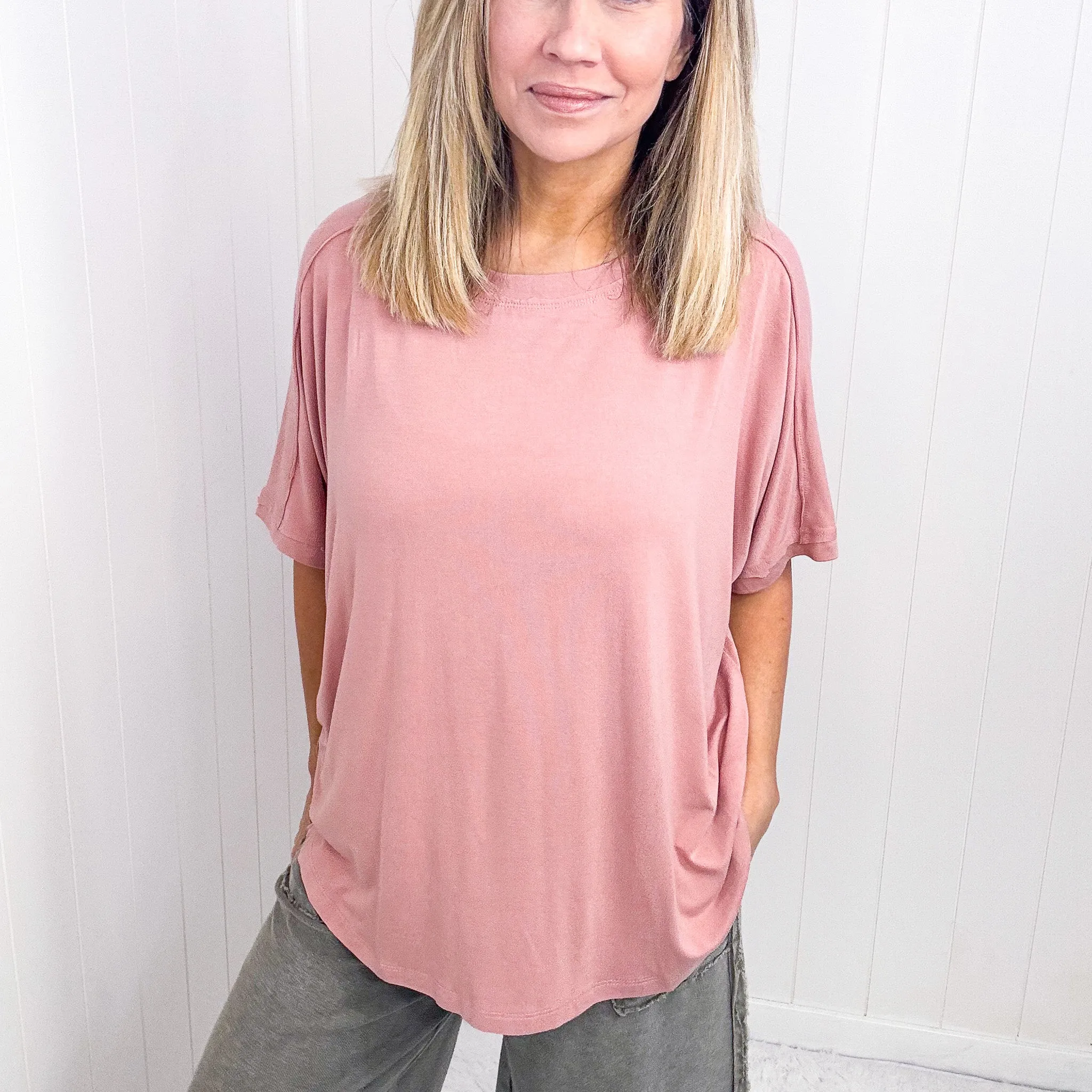 Oversized Short Sleeve Pleated Back Tunic in 3 Colors