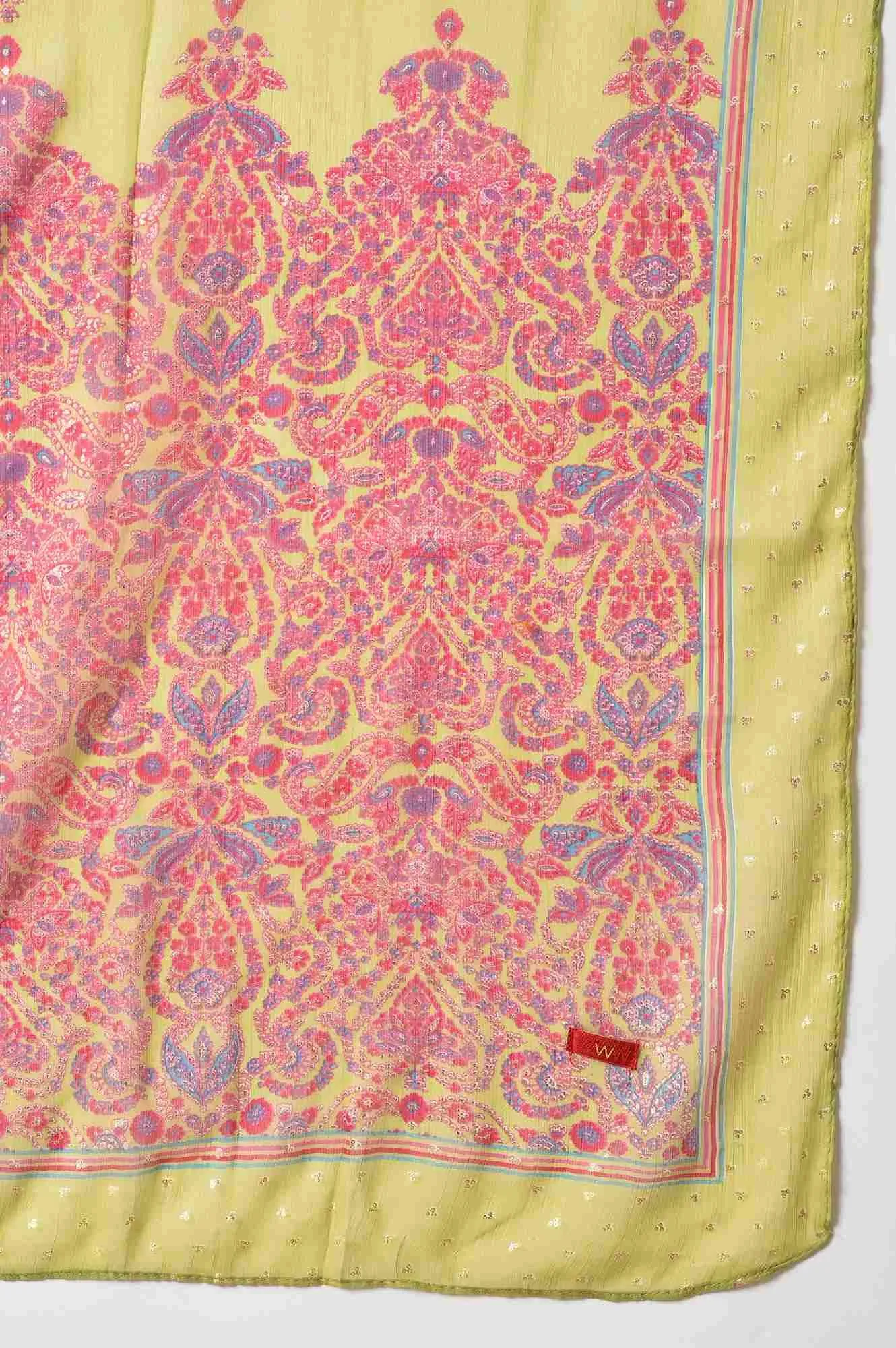 Pink Glitter Printed kurta With Culottes And Green Dupatta