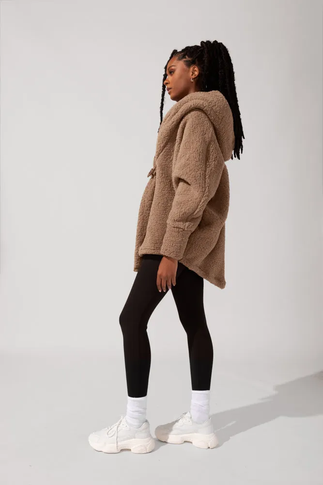 POPFLEX® Faux Sherpa Cocoon Coat - Teddy Bear Brown
