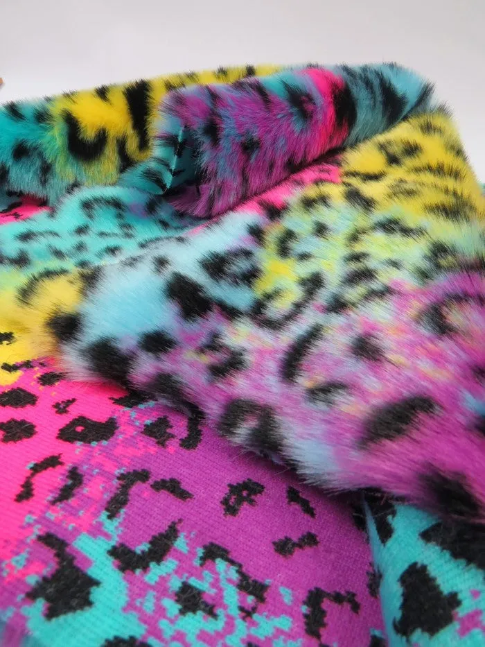 Rainbow Leopard Animal Faux Fur Fabric