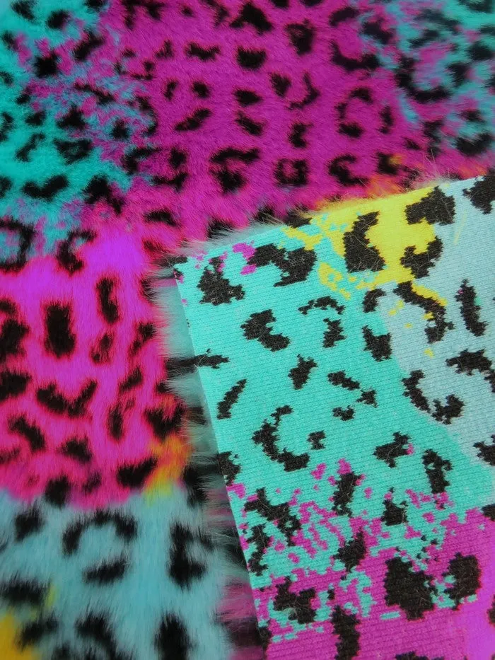 Rainbow Leopard Animal Faux Fur Fabric