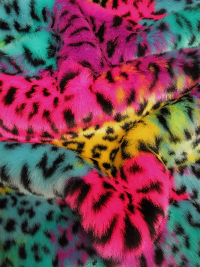 Rainbow Leopard Animal Faux Fur Fabric