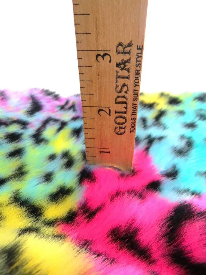 Rainbow Leopard Animal Faux Fur Fabric
