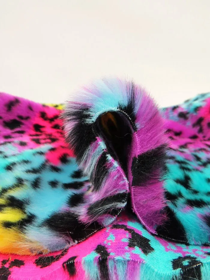 Rainbow Leopard Animal Faux Fur Fabric