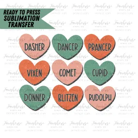 Reindeer Names Heart Ready To Press Sublimation Transfer