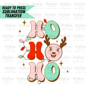 Retro Reindeer Ho Ho Ho Ready To Press Sublimation Transfer Design
