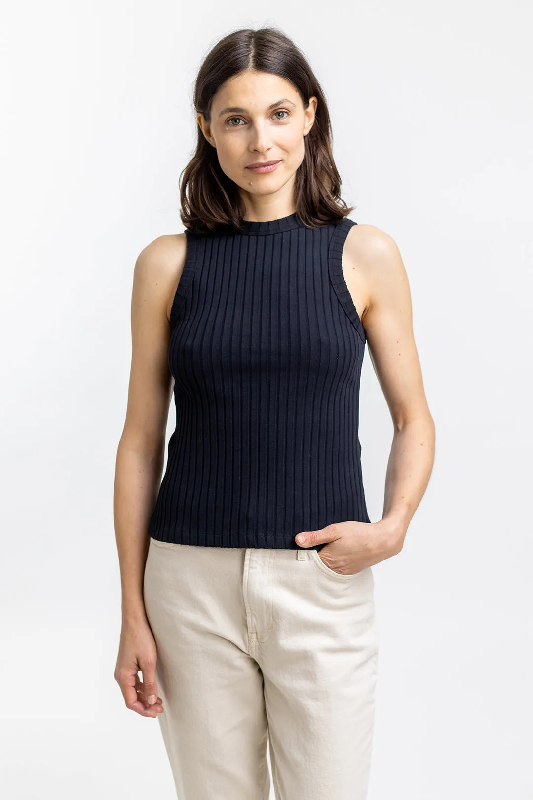 ribbed cotton tank top - black