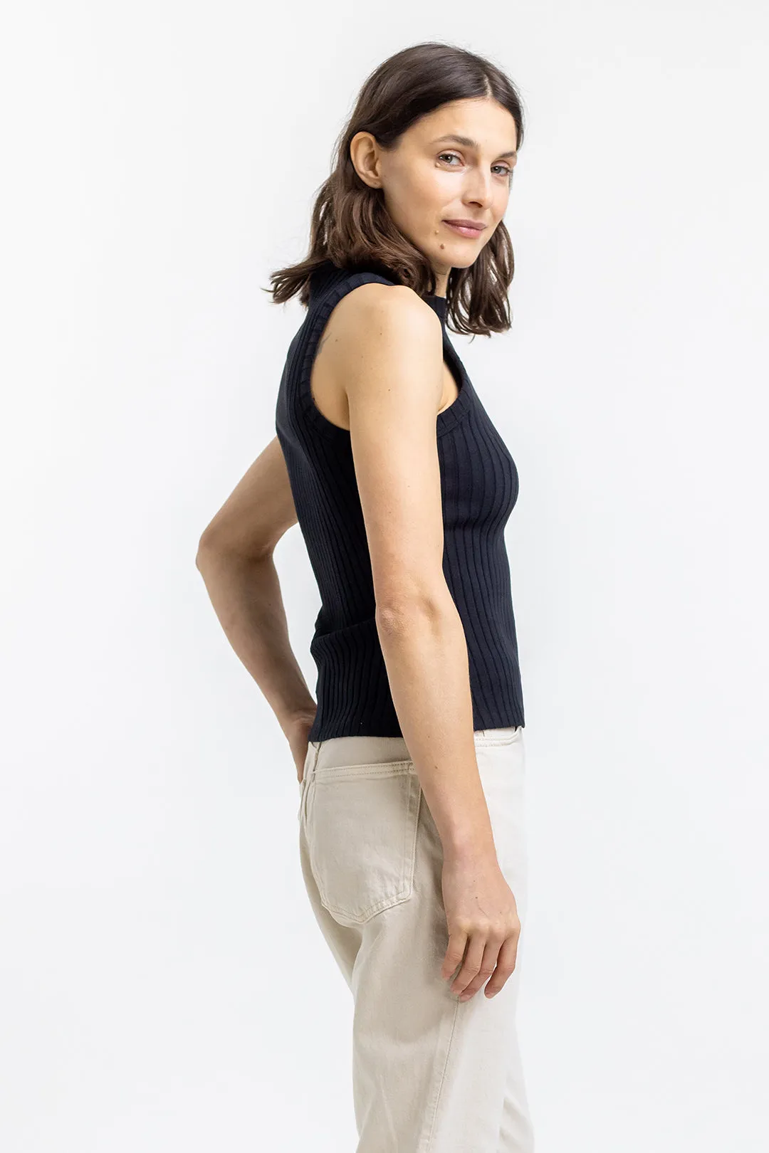 ribbed cotton tank top - black