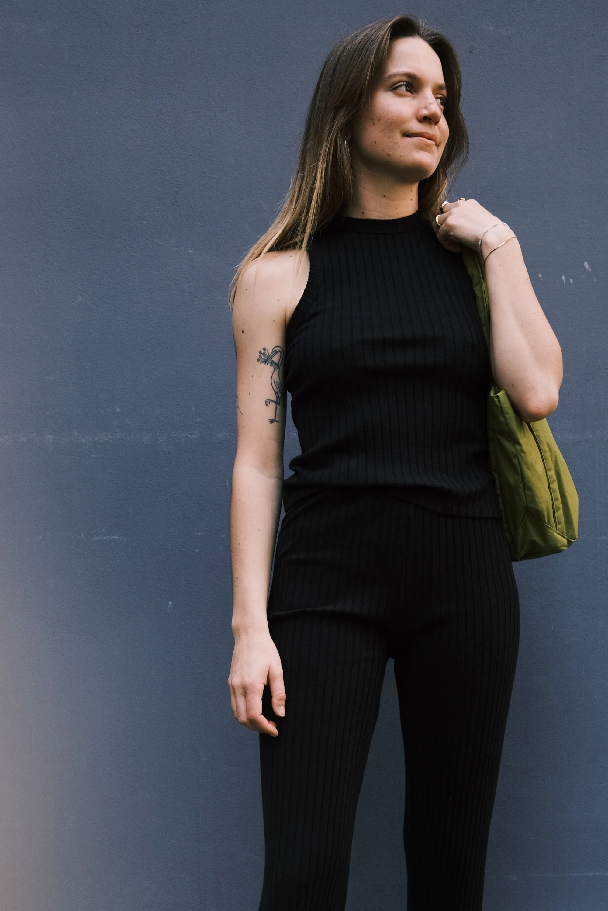 ribbed cotton tank top - black