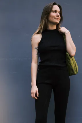 ribbed cotton tank top - black