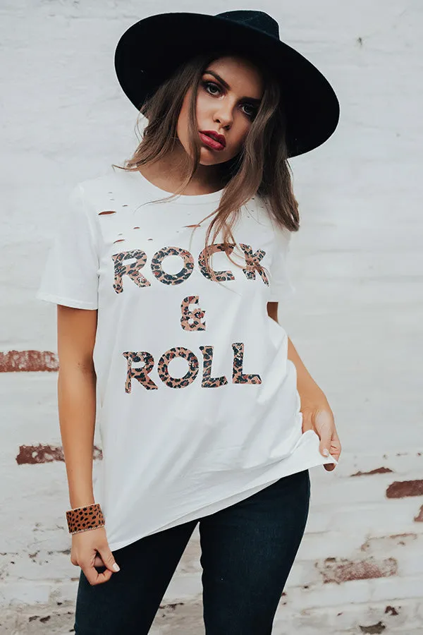 Rock And Roll Leopard Distressed Boyfriend Tee