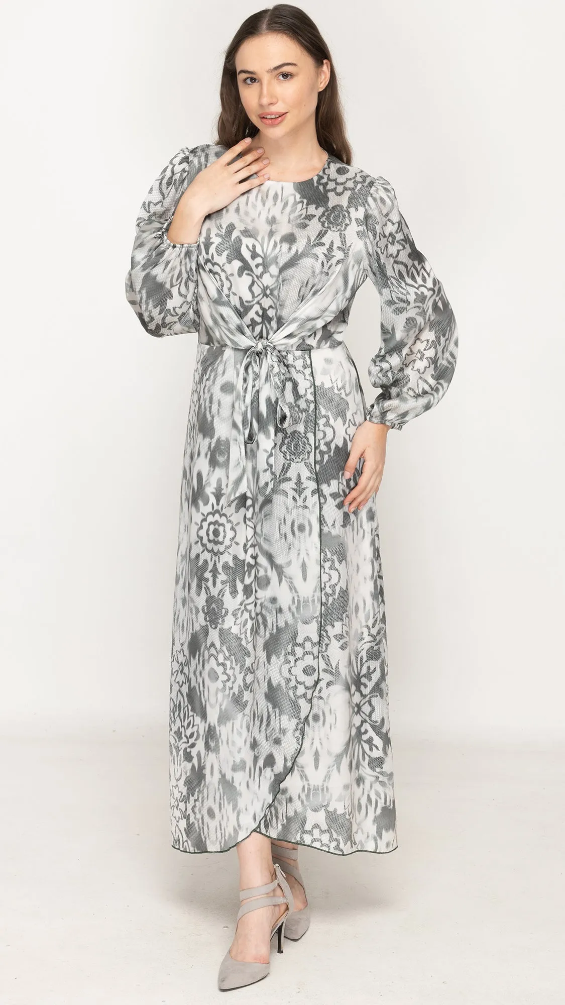 Satin Wrap Dress - Faded Sage Satin