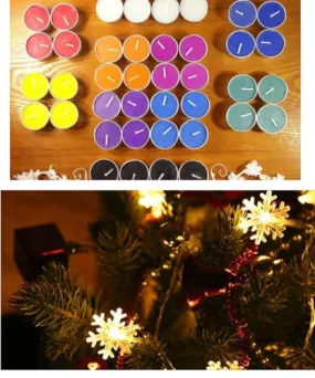 Shoppy Assist-Combo Delight Pack of Color TEALIGHT_100Pcs (2hr_Burn time)   Warm White_4mtrs 14LED SNOWLIGHT (2Pcs)__Home Decoration Long-Lasting Decor,Diwali,Festival,Christmas,New Year,Gift,Light