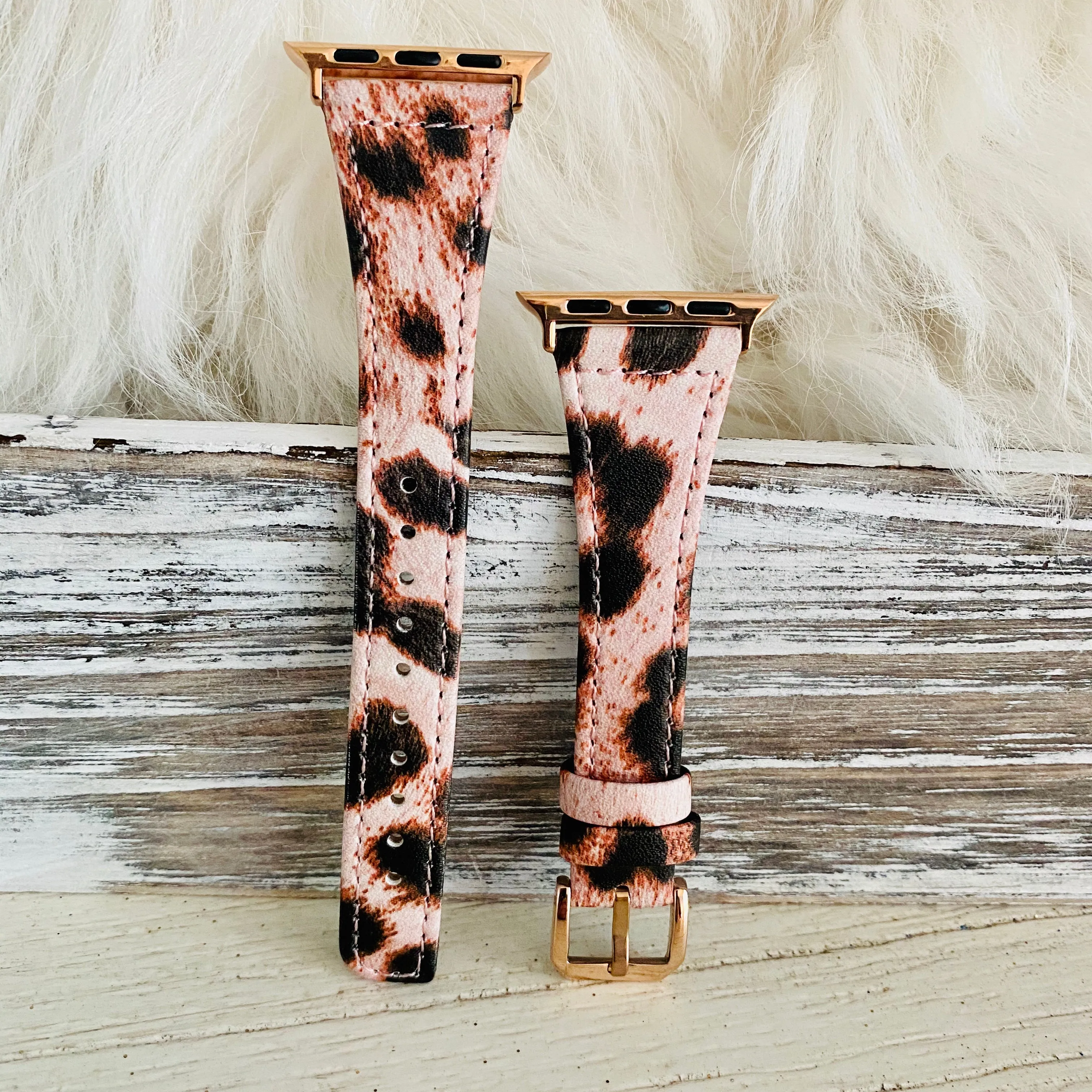 Slim Leather Leopard Band For Apple Watch Two Colors Available