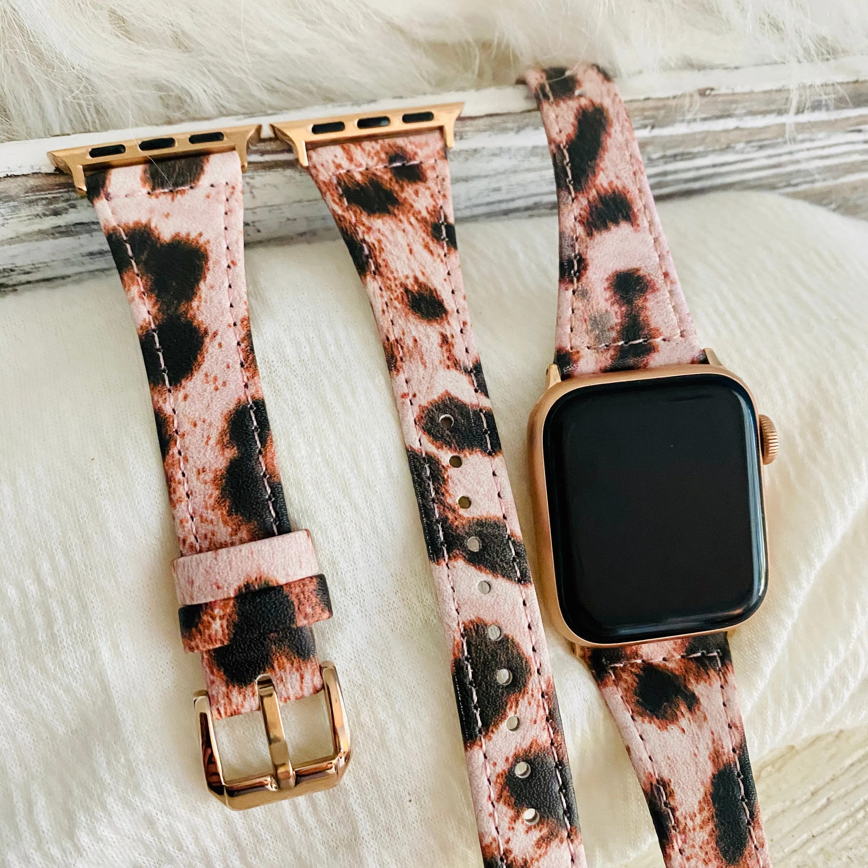 Slim Leather Leopard Band For Apple Watch Two Colors Available