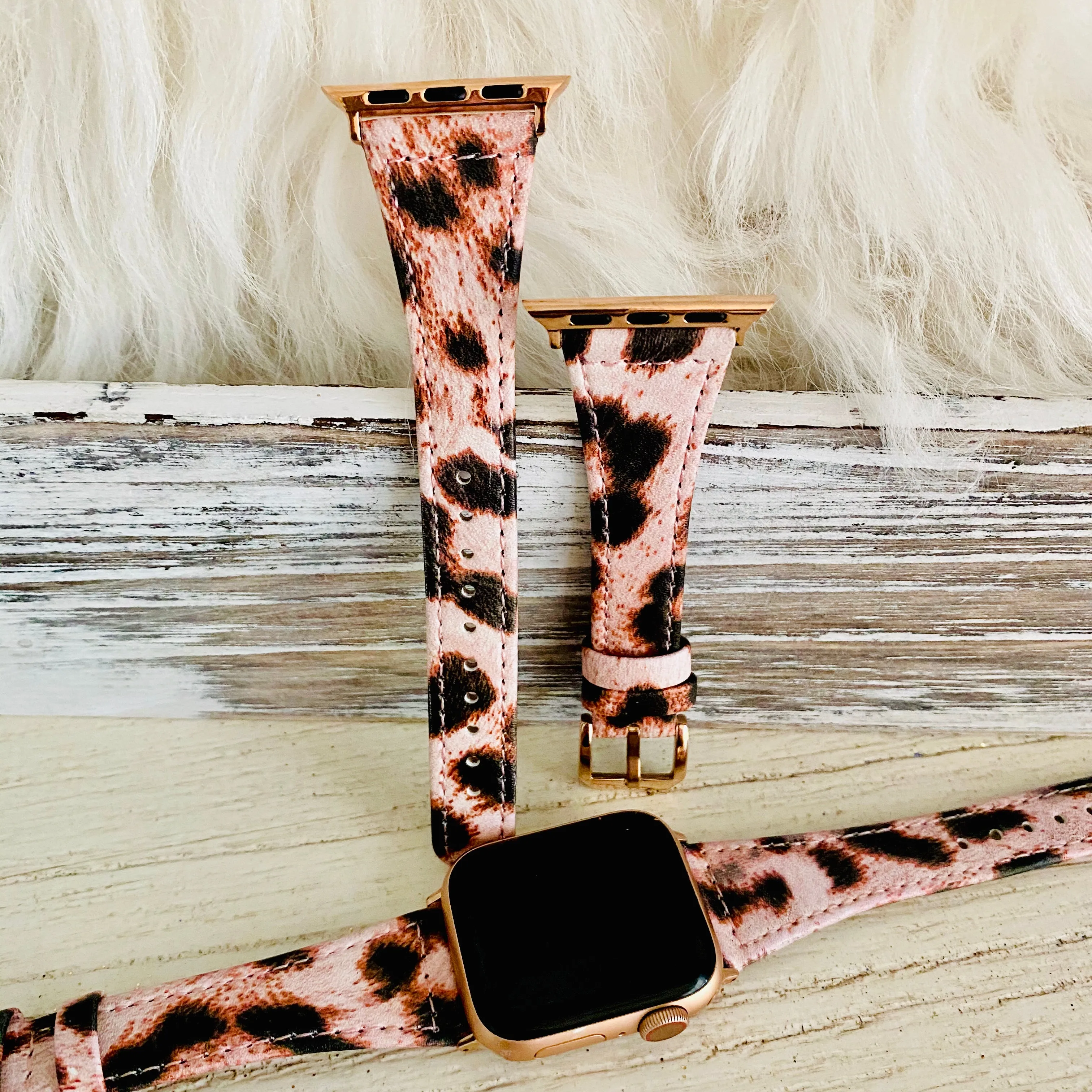 Slim Leather Leopard Band For Apple Watch Two Colors Available