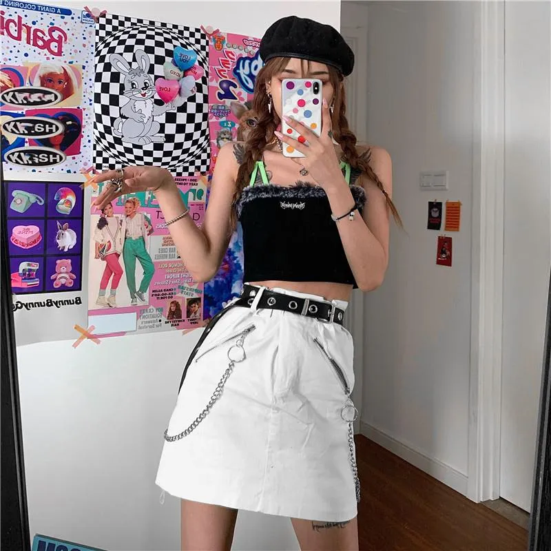 Soft Grunge Faux Fur Heart Buckle Strapless Top