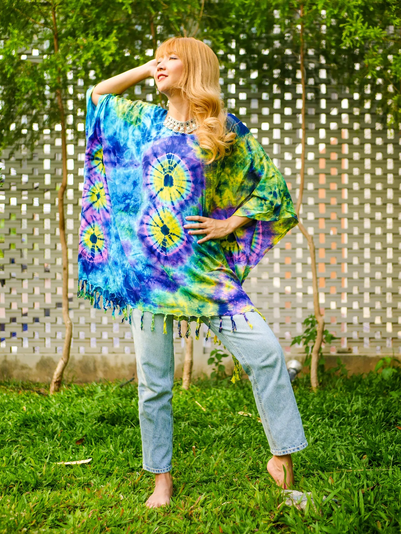 T0128- Hand Dyed Tunic Boho Kaftan Blouse Hippie Oversize Tops