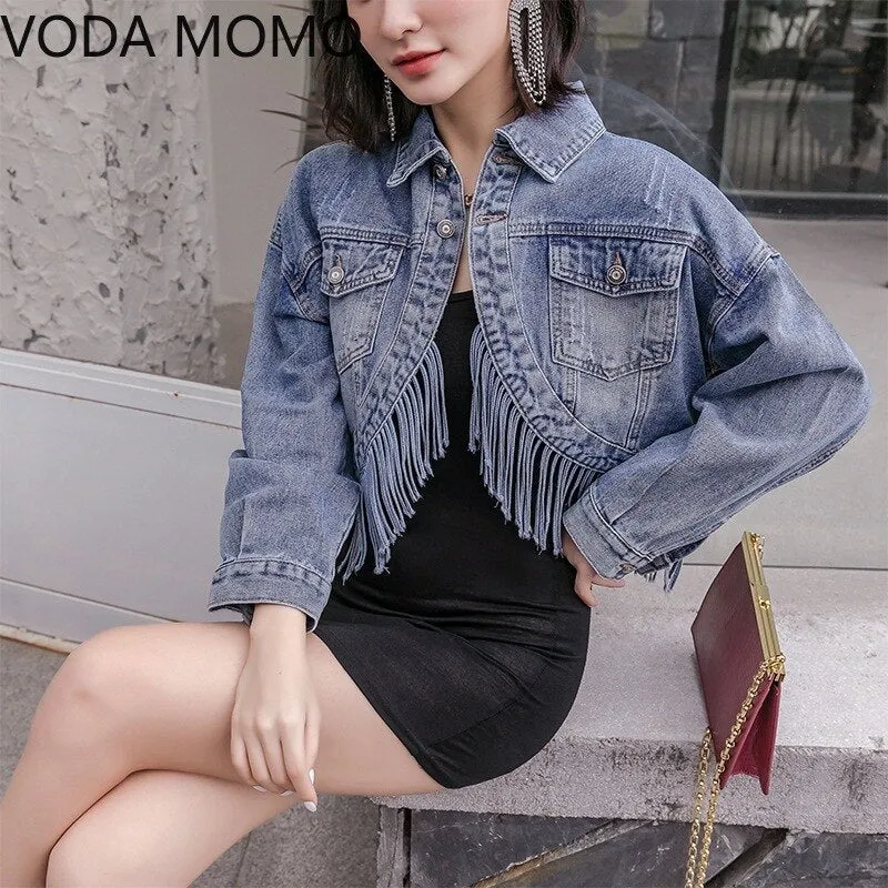 Tassel Loose Overcoat Jeans Jacket