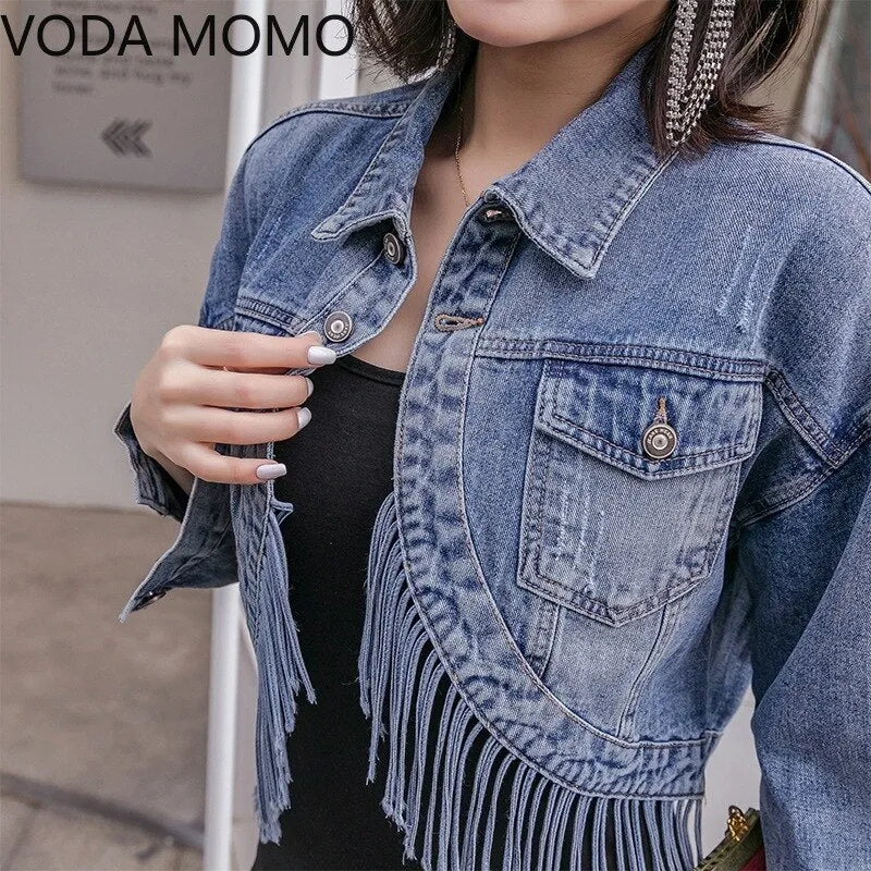 Tassel Loose Overcoat Jeans Jacket