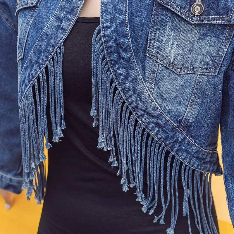 Tassel Loose Overcoat Jeans Jacket