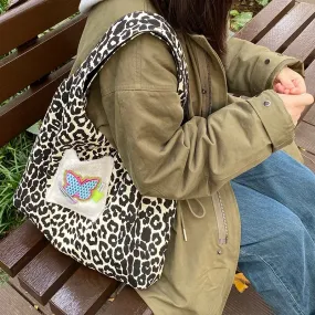 TAVIMART  -  High-capacity Personality Vintage Tote Bag Butterfly Leopard Grunge Canvas Handbags Harajuku Y2k Double Side Shoulder Bags Women