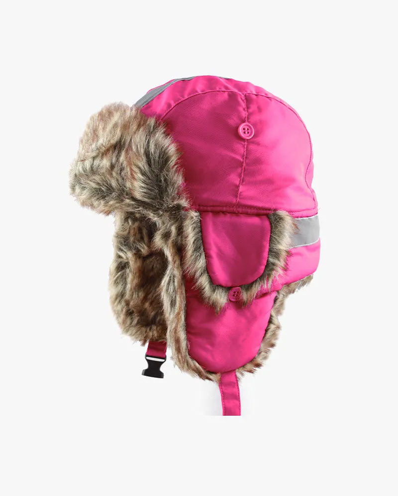 The Hat Depot Kids - Safety Reflective Faux Fur Aviator Trapper