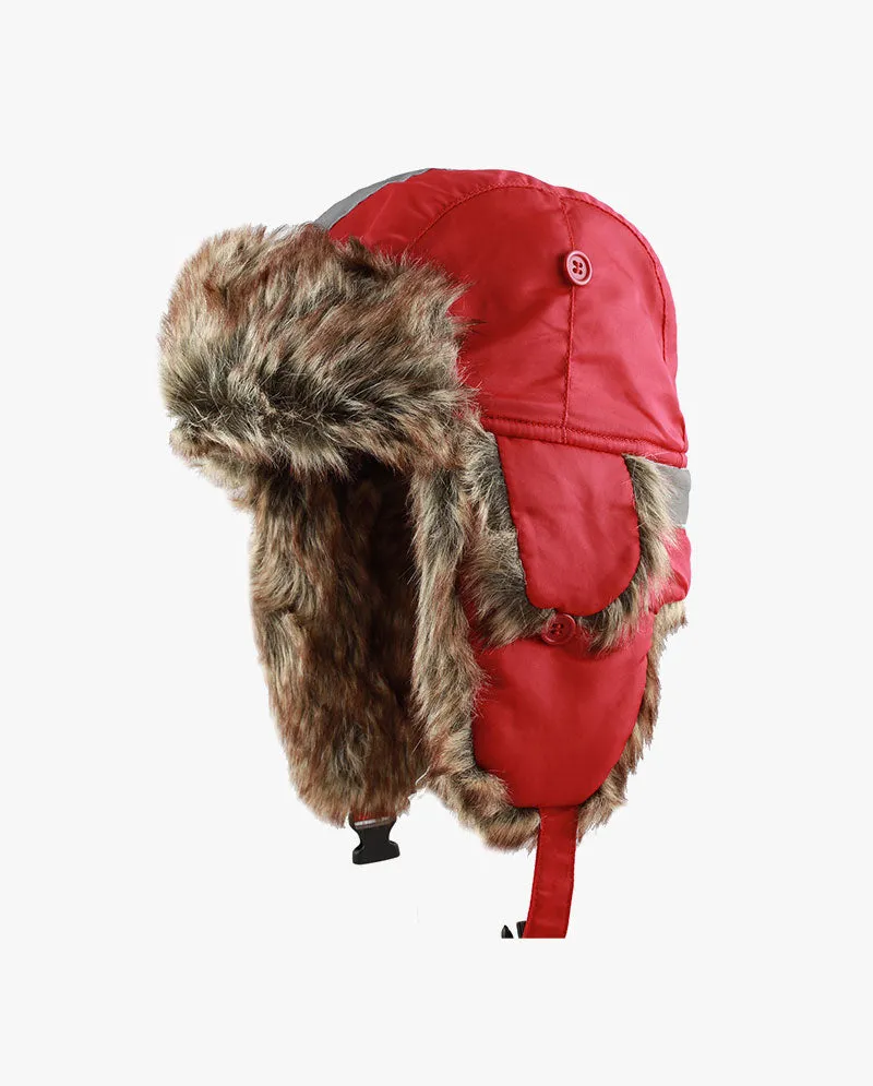 The Hat Depot Kids - Safety Reflective Faux Fur Aviator Trapper