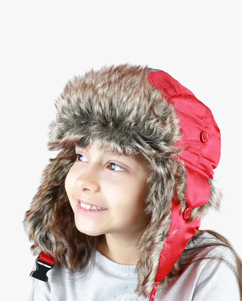 The Hat Depot Kids - Safety Reflective Faux Fur Aviator Trapper