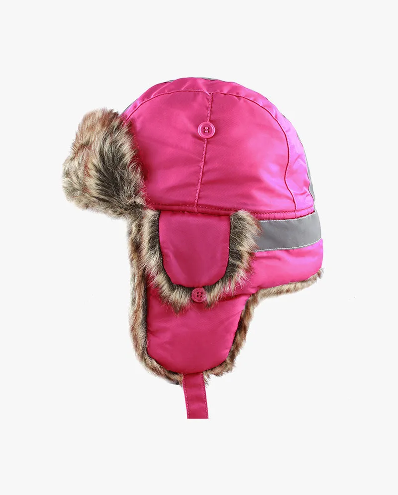 The Hat Depot Kids - Safety Reflective Faux Fur Aviator Trapper