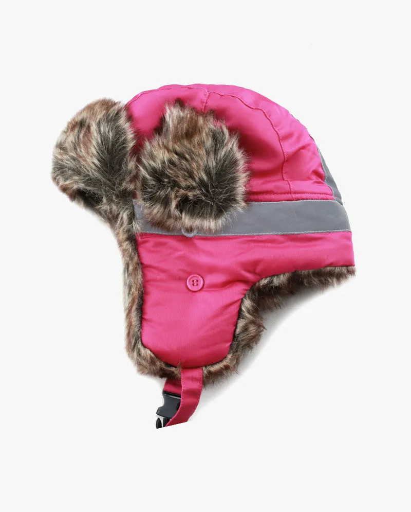 The Hat Depot Kids - Safety Reflective Faux Fur Aviator Trapper