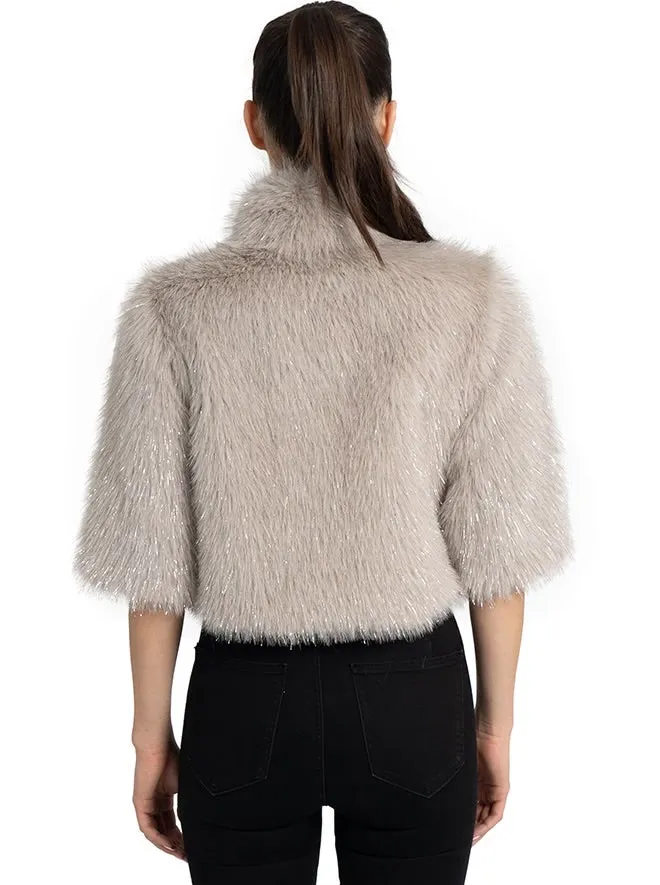 The Metallic Faux Fur Shrug