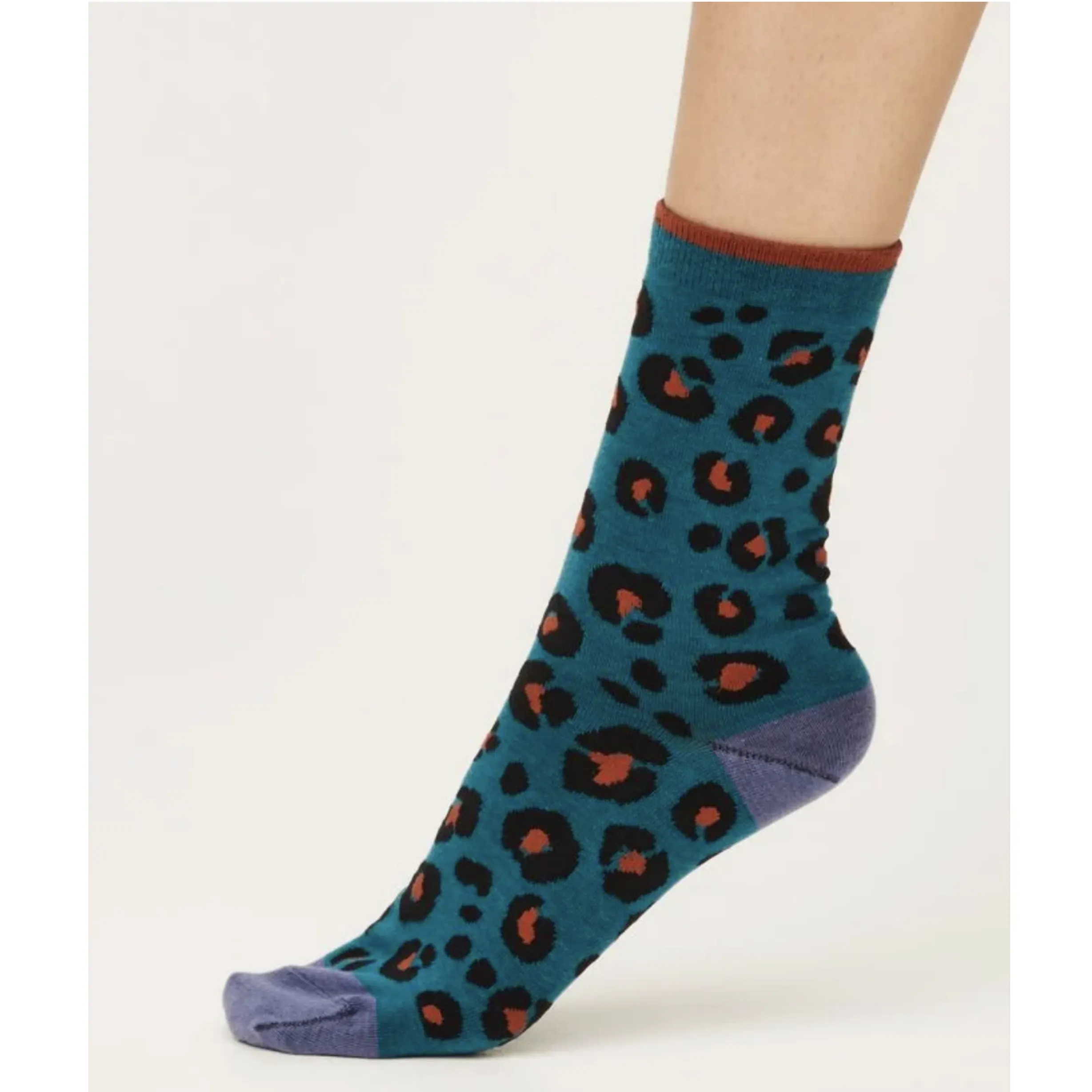 Thought Leopard Print GOTS Organic Cotton Socks Lagoon Blue SPW731