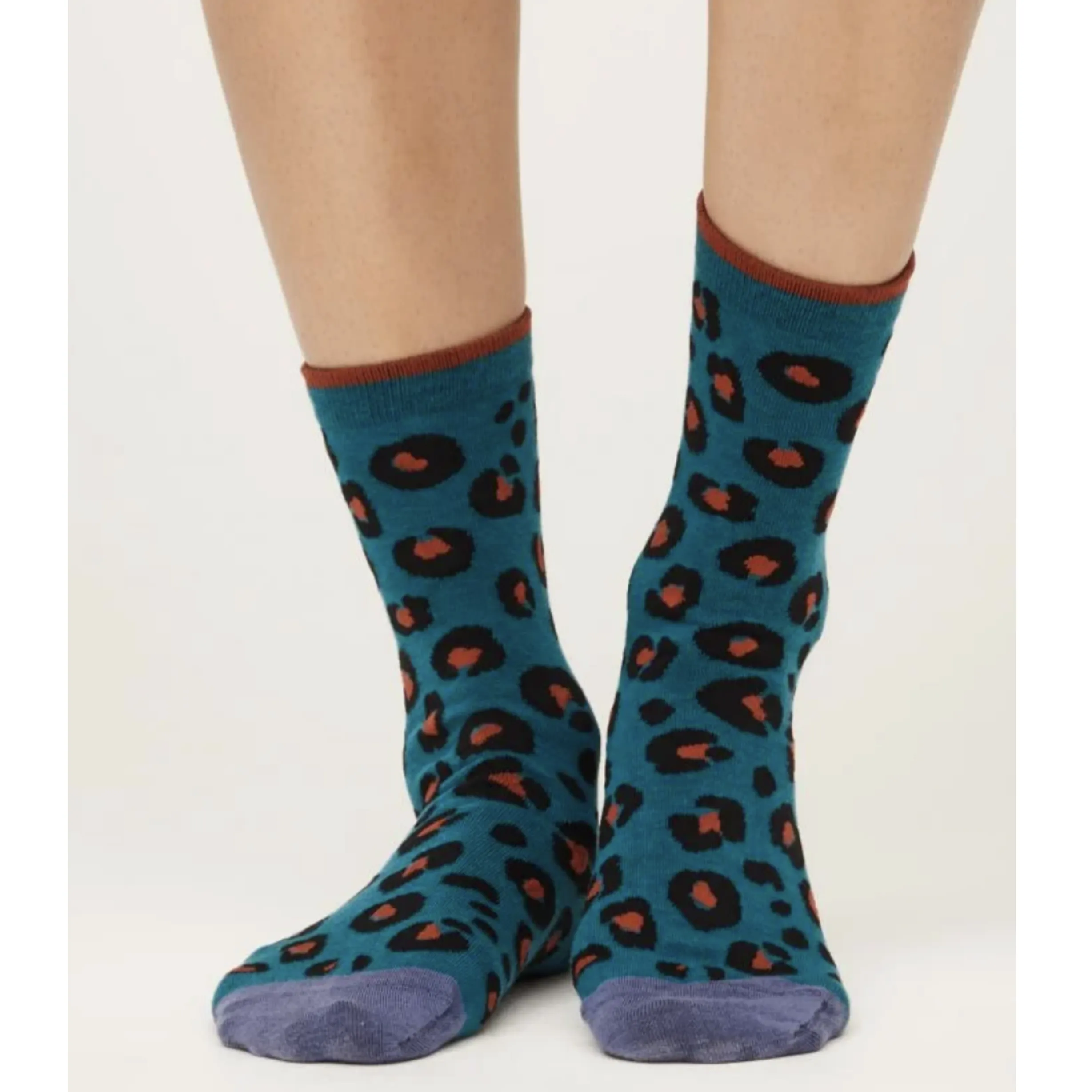 Thought Leopard Print GOTS Organic Cotton Socks Lagoon Blue SPW731