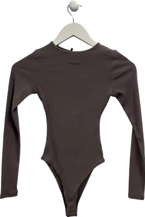 Vanquish Grey Restore Long Sleeve Ribbed Bodysuit In Cinder Brown UK XS